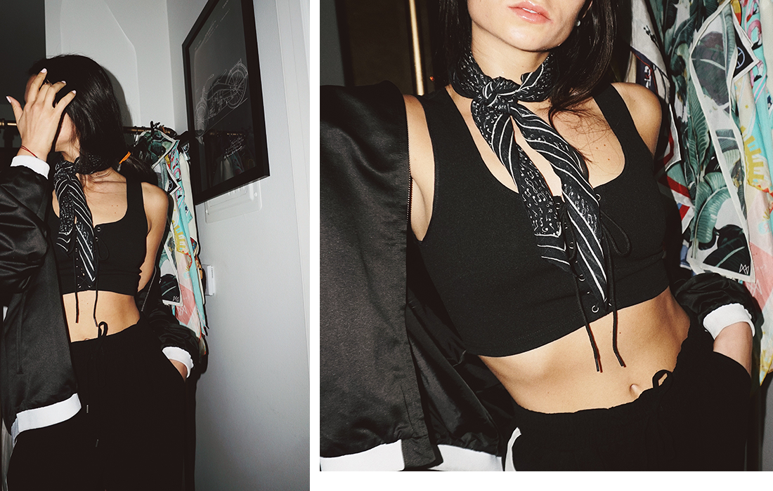 Black lace up crop tops - sporty chic style - by Amy Marietta