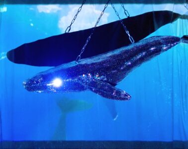 mirrored whale sculpture