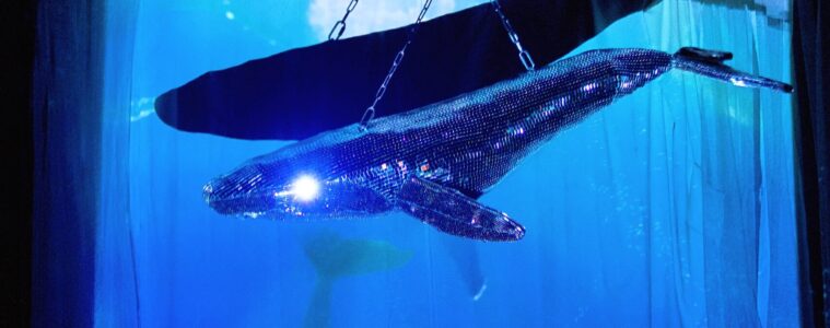 mirrored whale sculpture