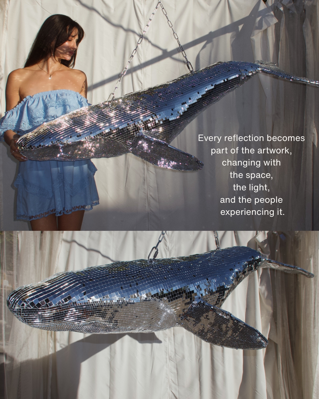 mirrored whale sculpture custom whale sculpture humpback whale art mirror mosaic sculpture large whale sculpture luxury art installation custom hospitality art