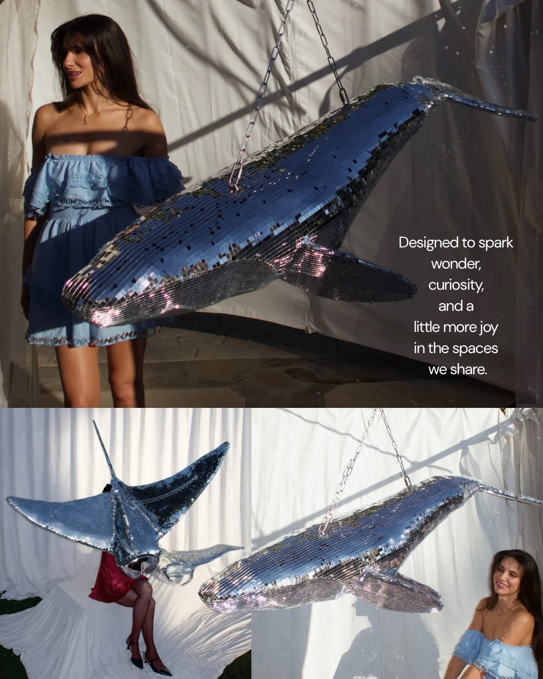 mirrored large whale sculpture luxury art installation custom hospitality art