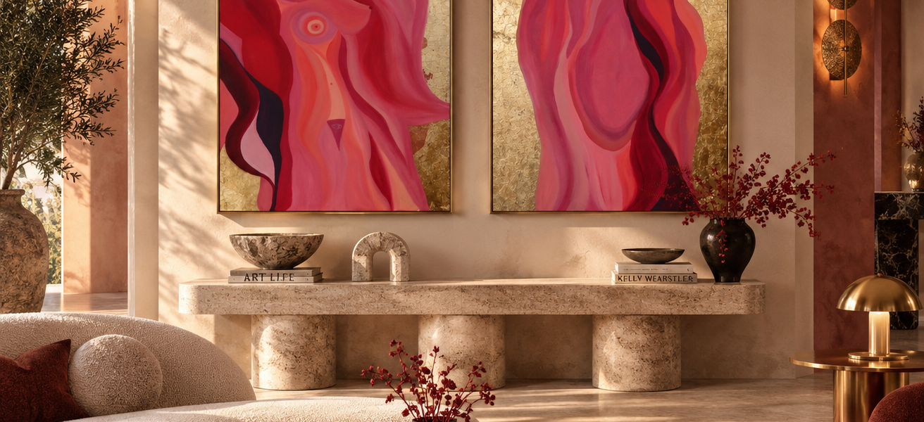 Source of Flowing Gold, Original Oil Painting Set of 2, Abstract Art, Large Statement Wall Art, Luxury Decor