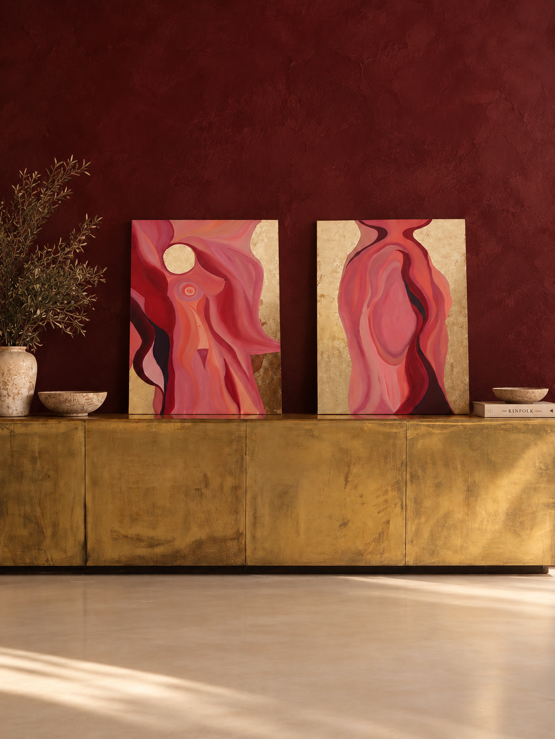Source of Flowing Gold, Original Oil Painting Set of 2, Abstract Art, Large Statement Wall Art, Luxury Decor
