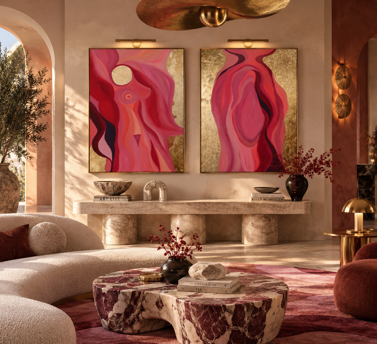 Source of Flowing Gold, Original Oil Painting Set of 2, Abstract Art, Large Statement Wall Art, Luxury Decor