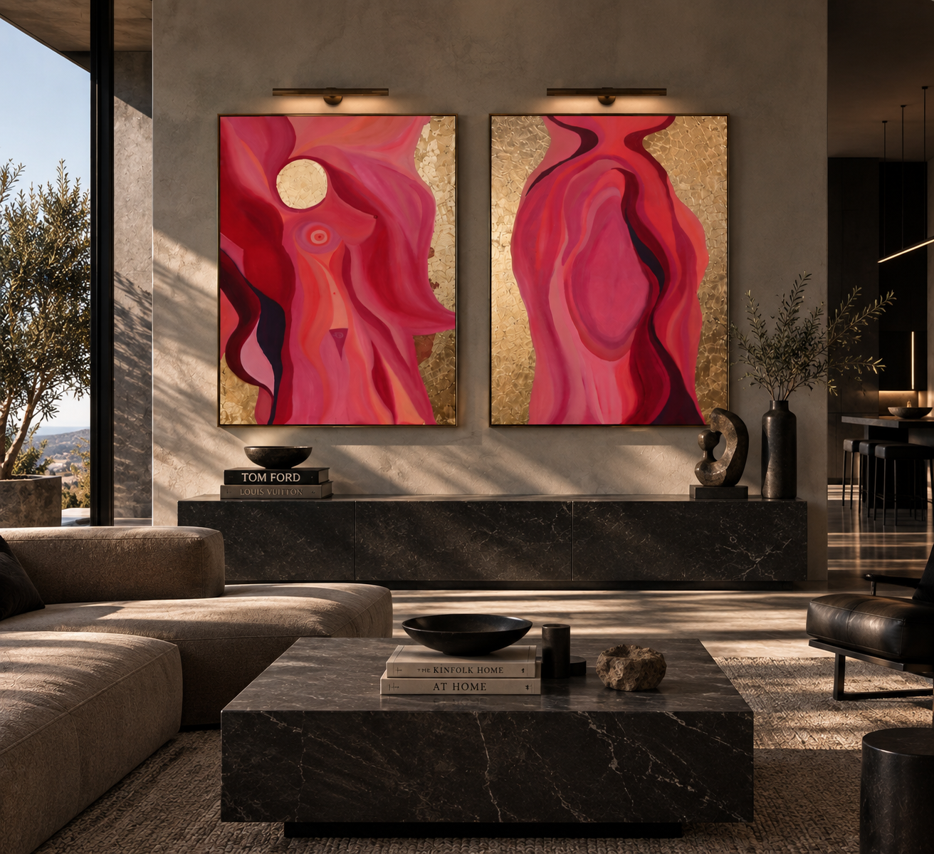 rich wall art gold red feminine 